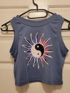ROMWE Yin Yang Sun Y2K Ribbed Crop Tank Size S